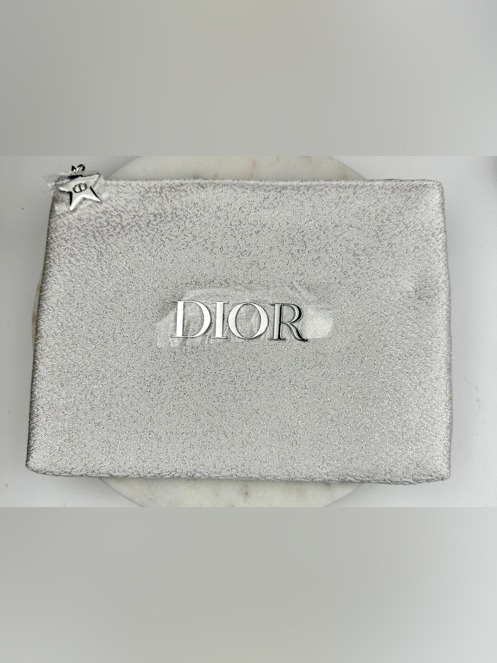 Dior Forever Glow Max Silver Shimmer Cosmetic Pouch CD Star Charm NEW 9x7